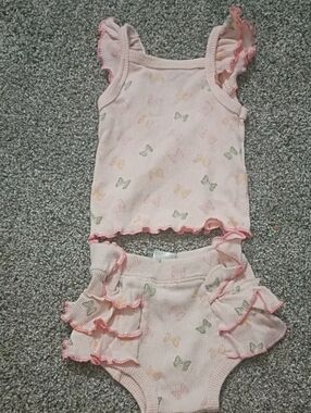 Pink Butterfly Ruffle Tank & Ruffle Bloomers Set